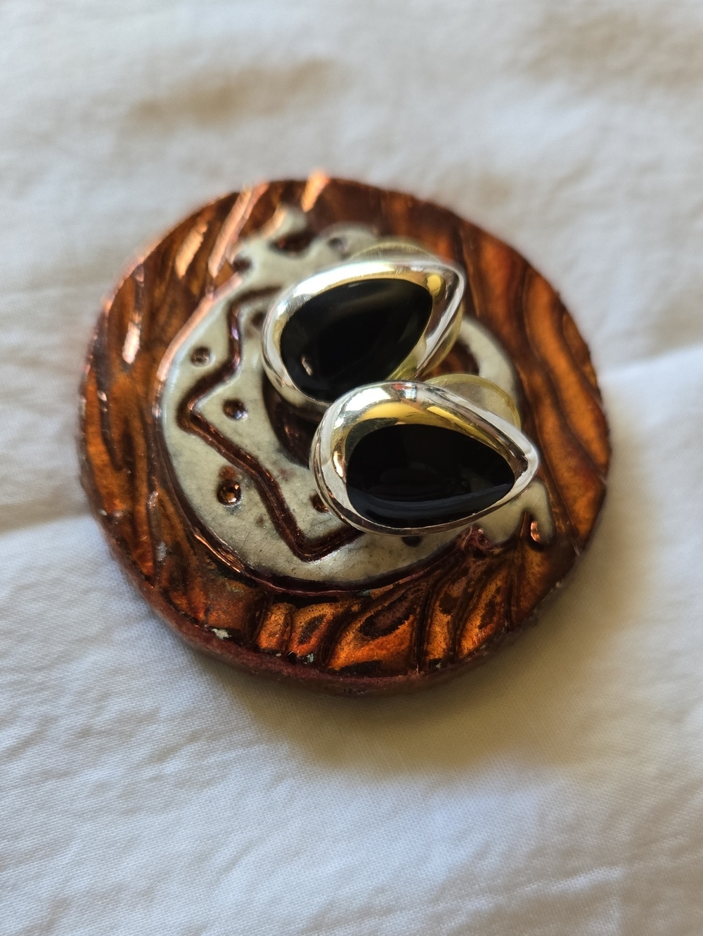 Black( Obsidian) Teardrop Silver Earrings